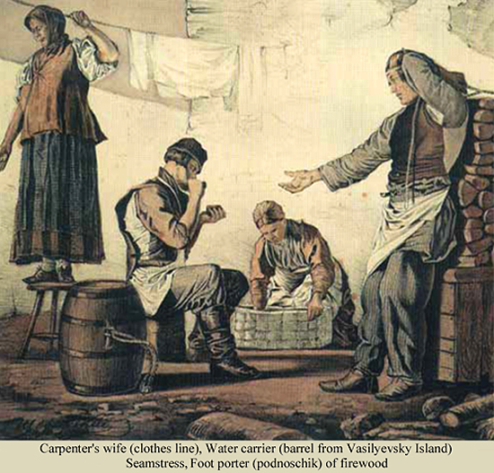 Water carrier, Seamstress, Foot porter